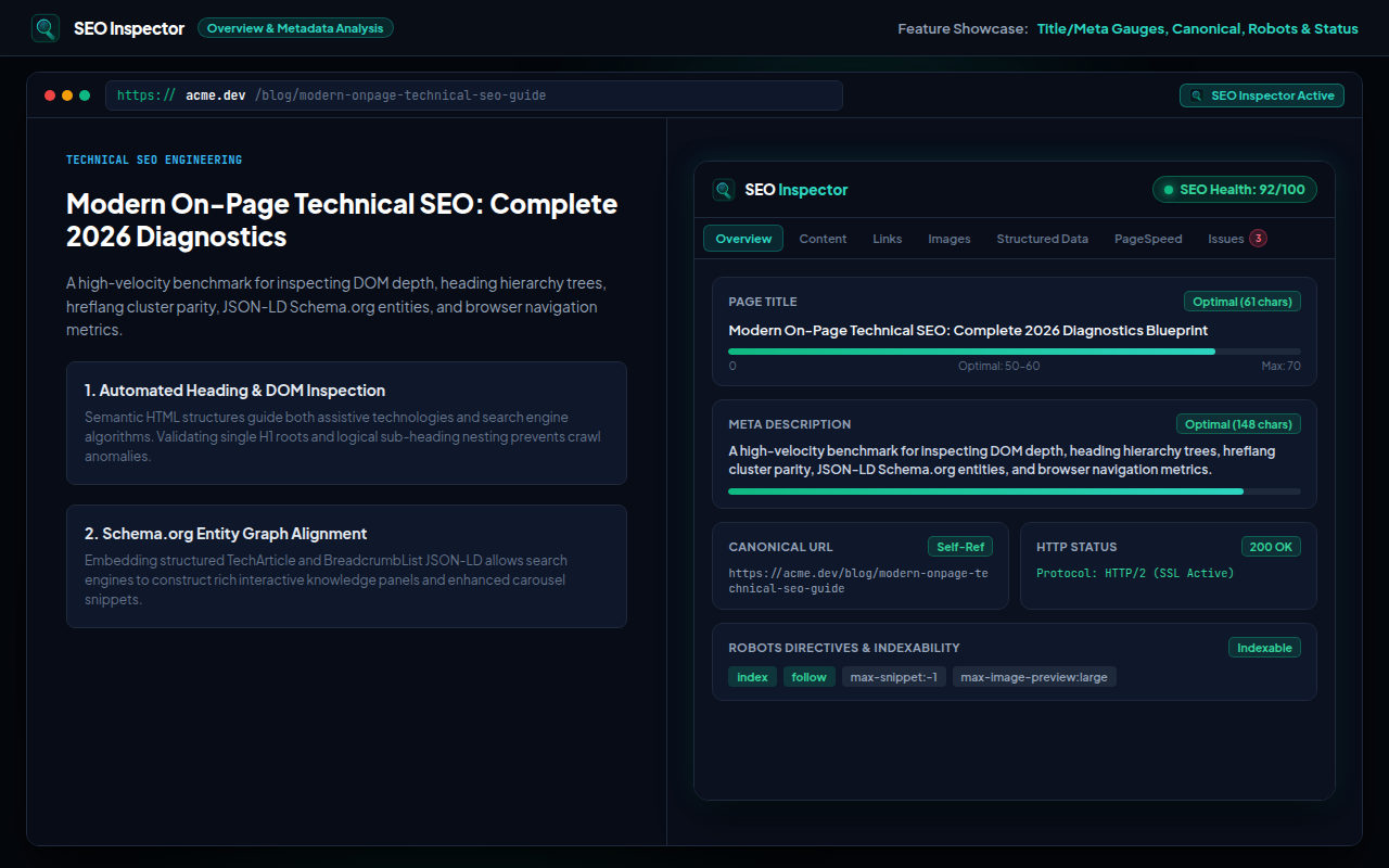 SEO Inspector overview diagnostics tab